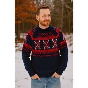 Vtg 70's Sweater Pullover‎ Ski Sweater Mens Medium Snow Alpine